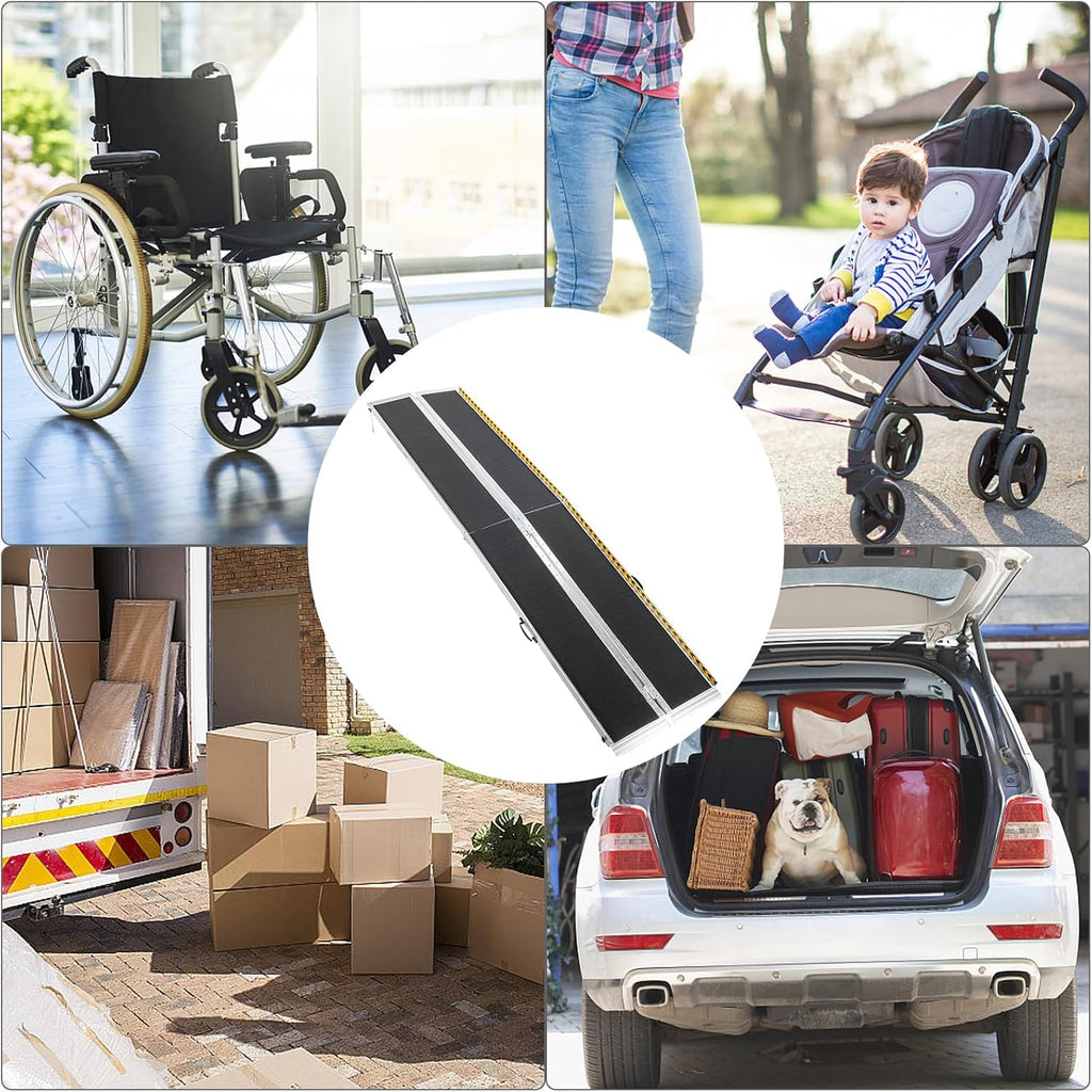 10FT Portable Wheelchair Ramp, Non-Slip Aluminum Folding Handicap Ramp,600 LBS Capacity Door Threshold Ramps for Home