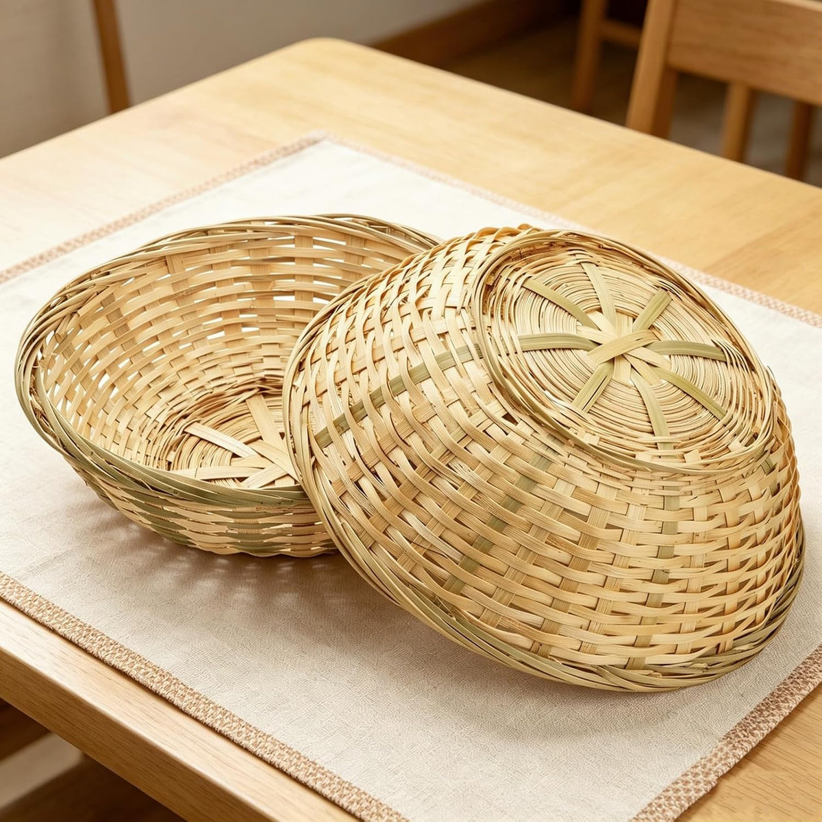 6 Pack 10 Inch Bamboo Bread Basket, Small Round Gift Baskets