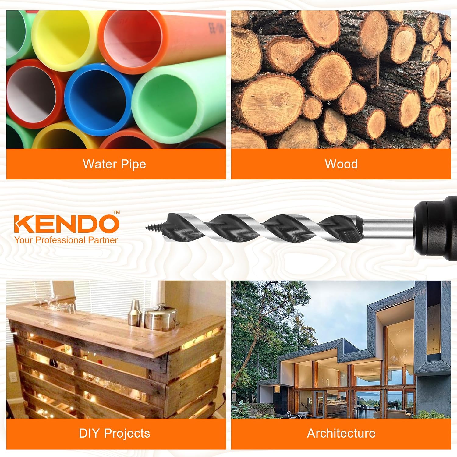 Auger Drill Bit Set for Wood, 9-Piece Alloy Steel | Hex Shank Wood Auger Bits with Screw Point for Hardwood