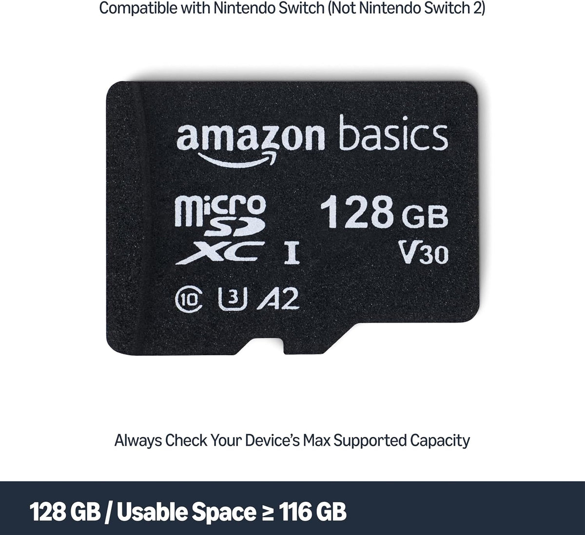 microSDXC Memory Card with Full Size Adapter, A2, U3, Read Speed up to 100 MB/s, 128GB, Black