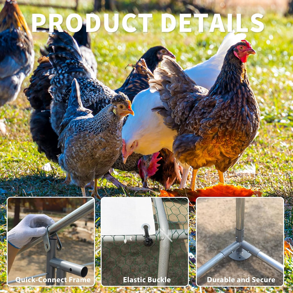 Large Metal Chicken Coop Walk-in Poultry Cage with Water-Resident and Anti-UV Cover Duck Rabbit Cat House Outdoor