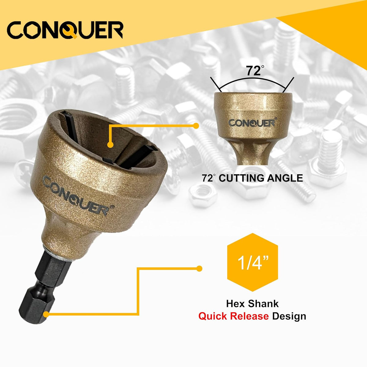 CONQUER Deburring External Chamfer Tool, Tungsten Blade, Fits 1/8"-3/4"