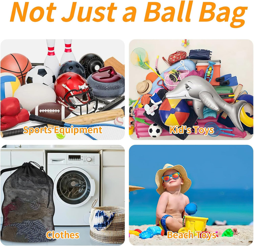 Extra Large Mesh Ball Bag, Heavy Duty 40"x30" Hold 10-12 Soccer Basketball | Drawstring & Adjustable Shoulder Strap