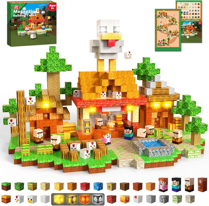 200PCS Magnetic Blocks with Light-Up Blocks, Magnet Building Blocks, Stacking Magent Cubes, STEM Montessori