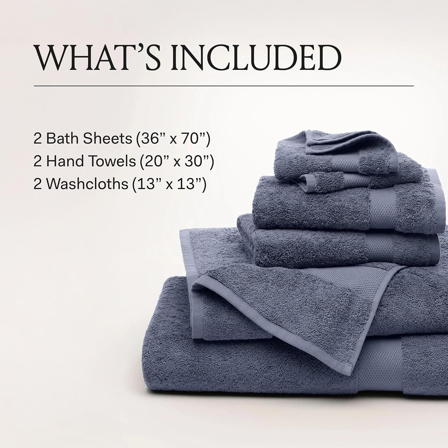 Plush Bath Sheet Set, 6 Pieces, Cream | 2 Oversized Bath Sheets, 2 Hand Towels & 2 Washcloths - 100% Organic Cotton