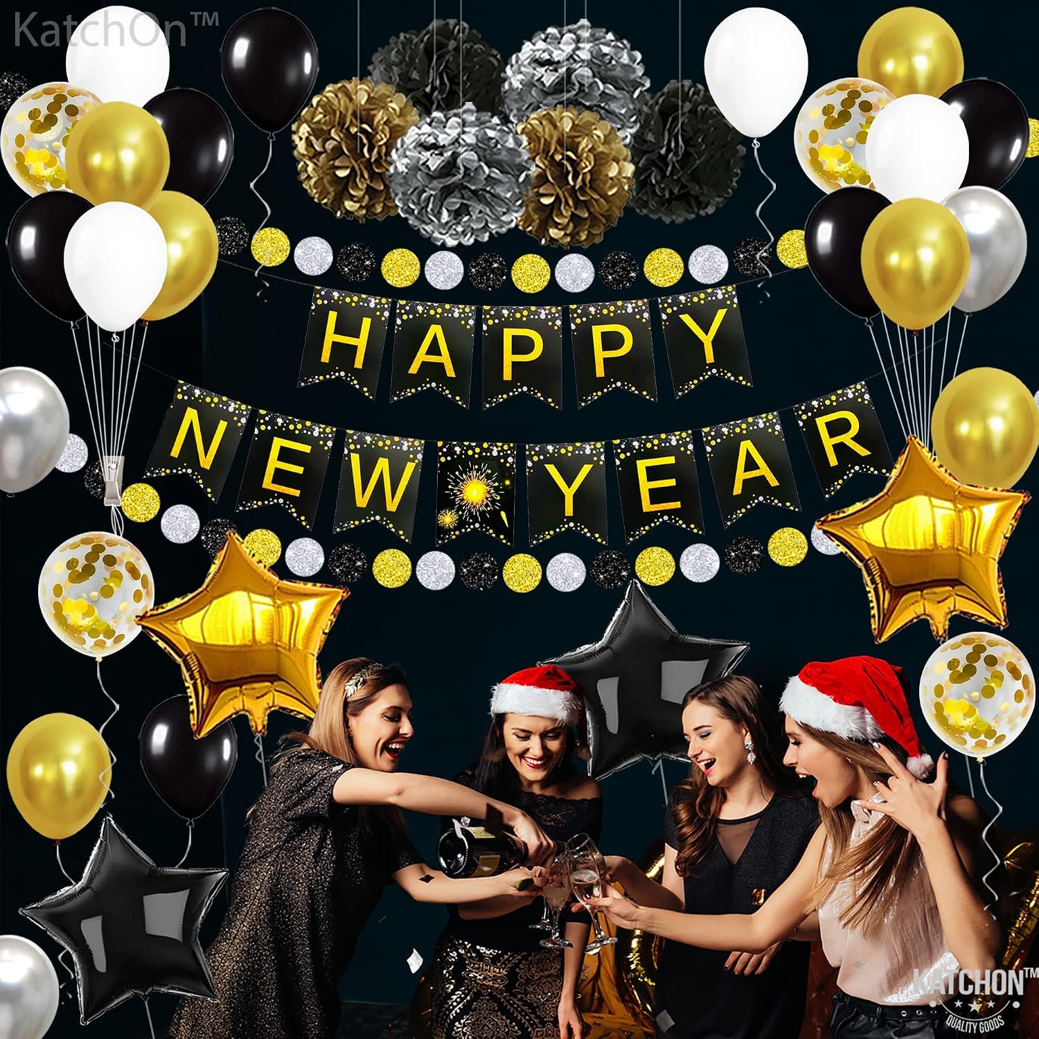 New Years Eve Party Supplies 2026, Pack of 70 | Happy New Years Decorations 2026, Hanging Swirls, PomPoms, NYE