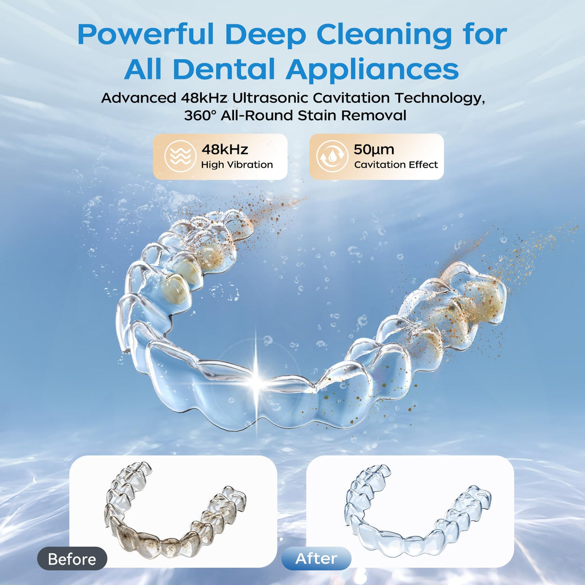 Ultrasonic Retainer Cleaner Machine, 48kHz Dental Ultrasonic Cleaner Care
