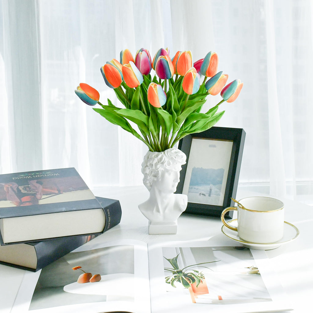 20 Stems Rainbow Artificial Tulip Flowers for Home Centerpieces
