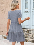 Womens Summer Puff Short Sleeve Square Neck Work Mini Dresses