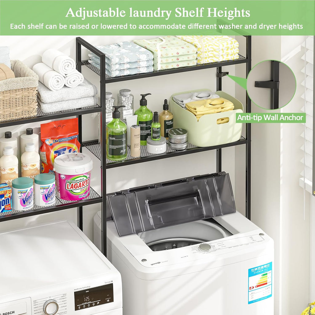 Over the Washer and Dryer Storage Shelf, 4-Tier Laundry Room Organizer with Adjustable Shelves & Leveling Feet, Heavy