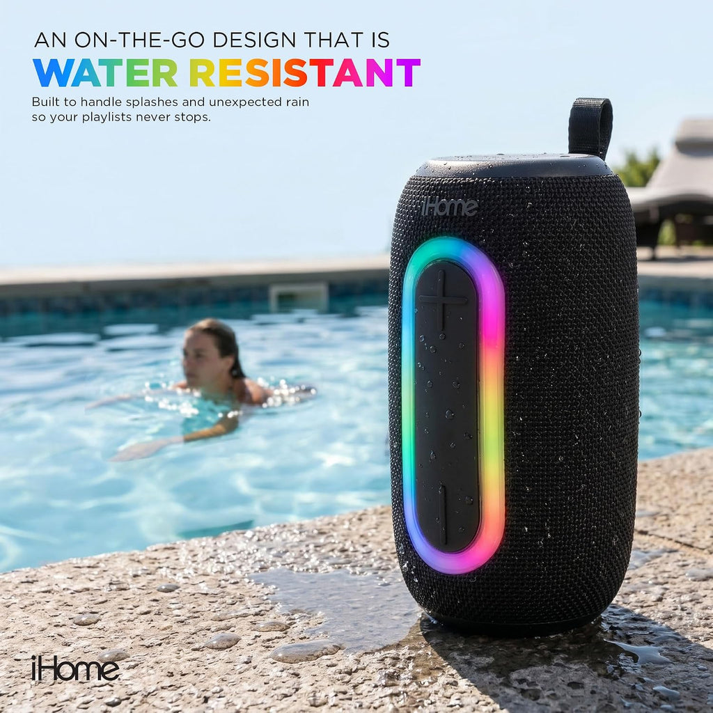 Quest Pro Wireless Portable Speaker, Bluetooth 5.3, RGB Color-Changing Lights, Water Resistant, Rechargeable Battery