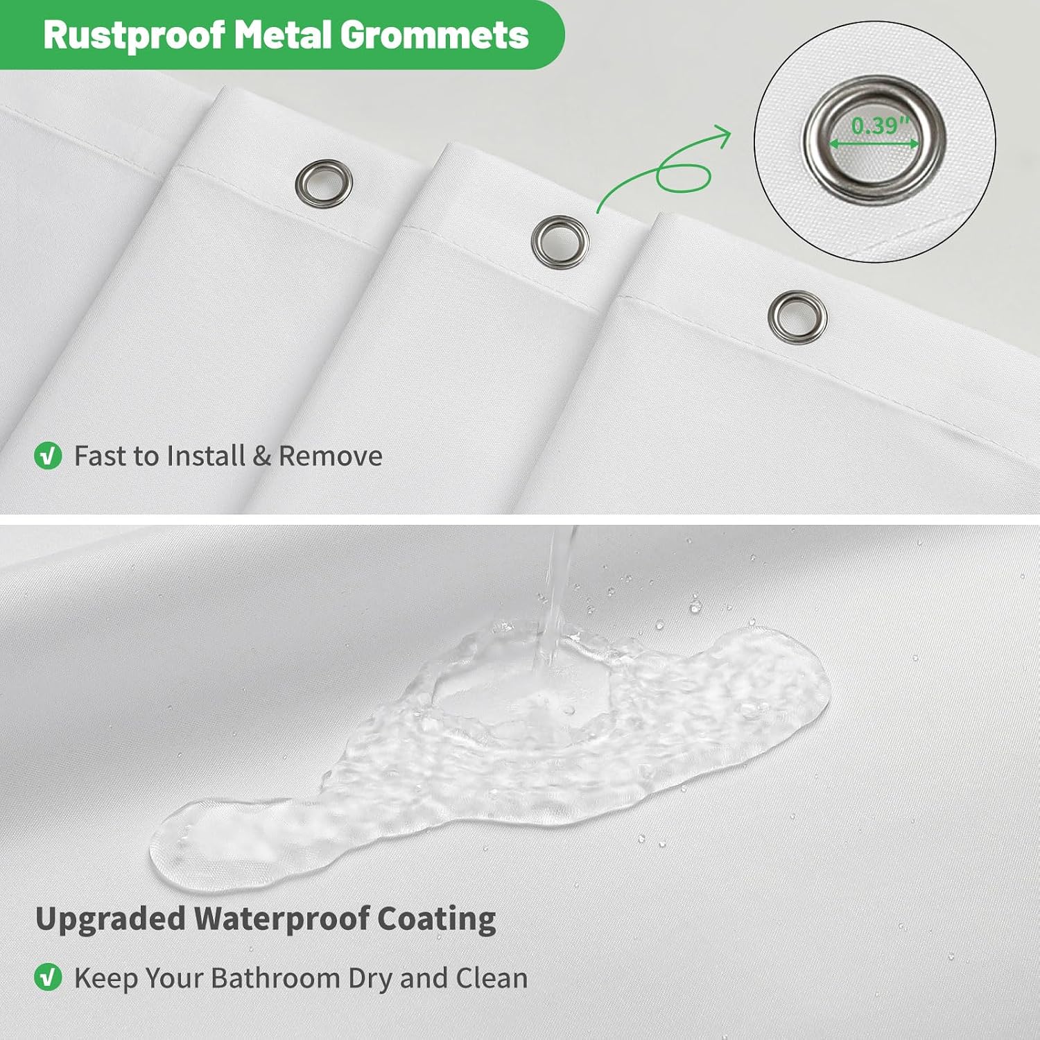 Waterproof Fabric Shower Curtain Liner,72x72 Inch White,1 Pack | 3 Heavy-Duty Magnets,Machine Washable,Durable