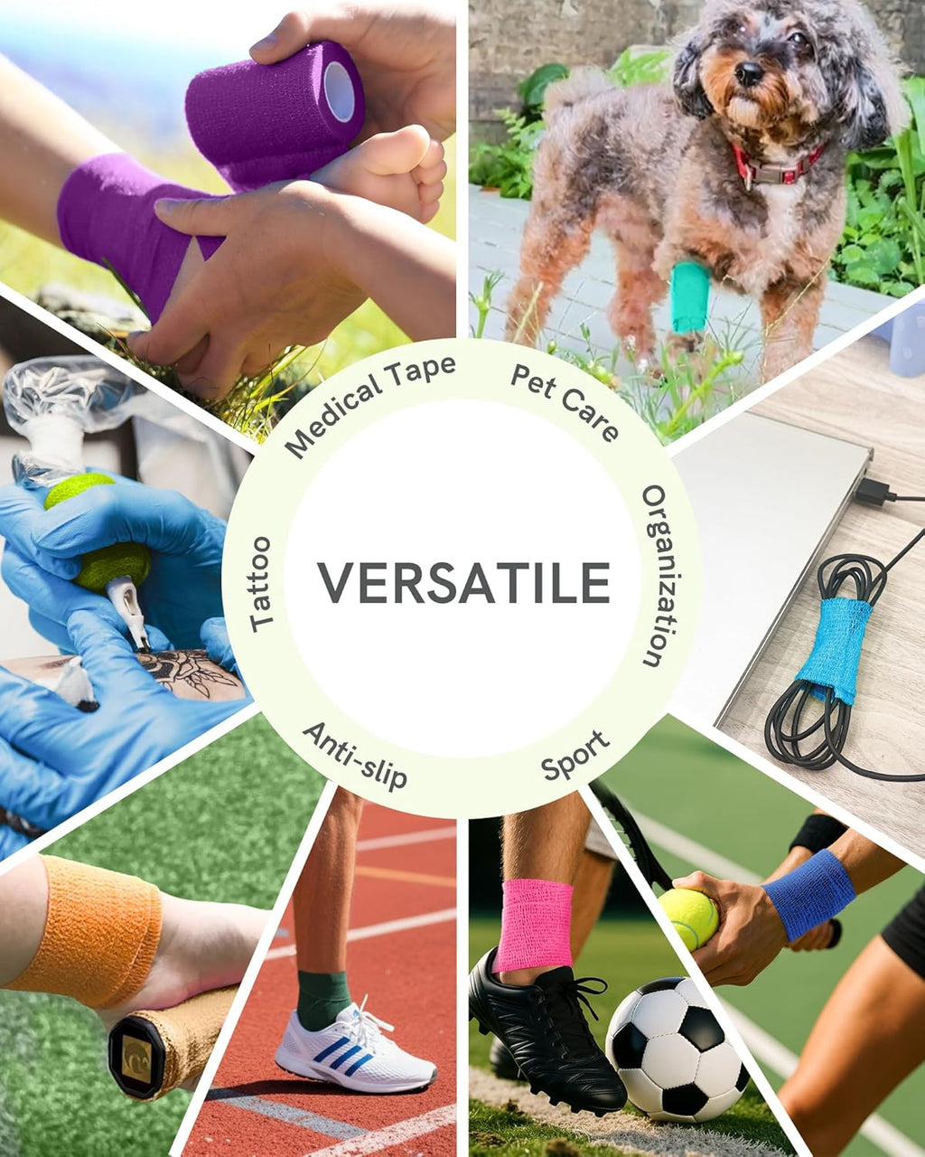 Self Adhesive Bandage Wrap, Medical Tape in First Aid Kit, Cohesive Bandages for Wounds Sport Vet, 2 Inches X 5 Yards