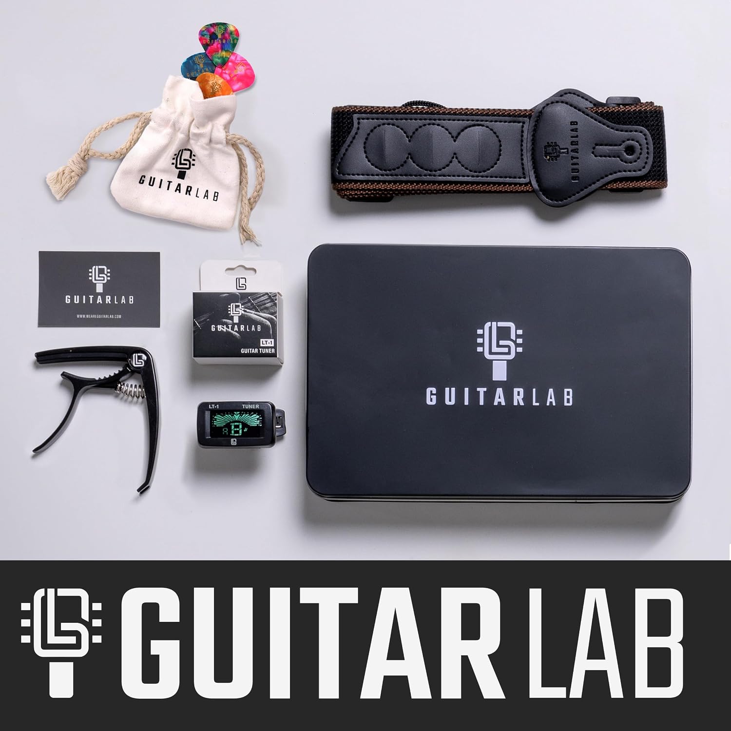 Guitar Accessories Kit - Strap, Capo, Tuner & Picks Gift Set | For electric, acoustic & bass players; beginner