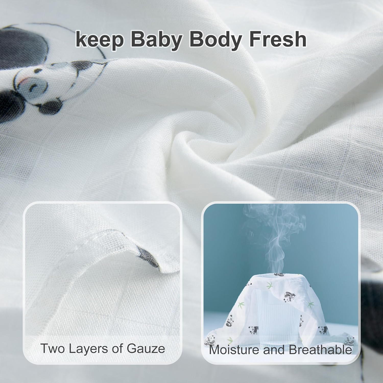 Bamboo Muslin Swaddle Blankets for Newborn, Large 47x47 Inches, 4-Pack, Soft Breathable Hypoallergenic Baby Receiving