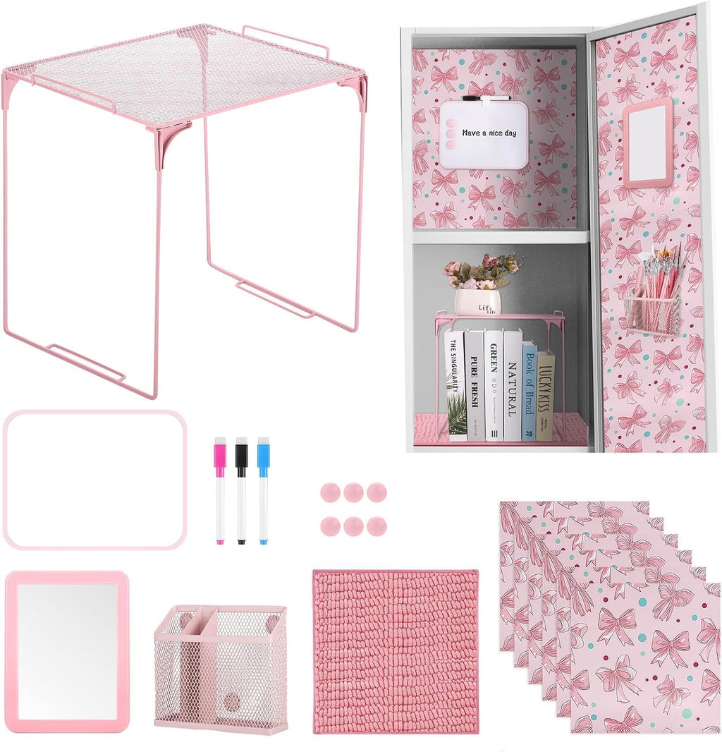 16 Pcs Pink Locker Accessories for Girls Locker Organizer Kit | Back to School Party Office School, Magnetic