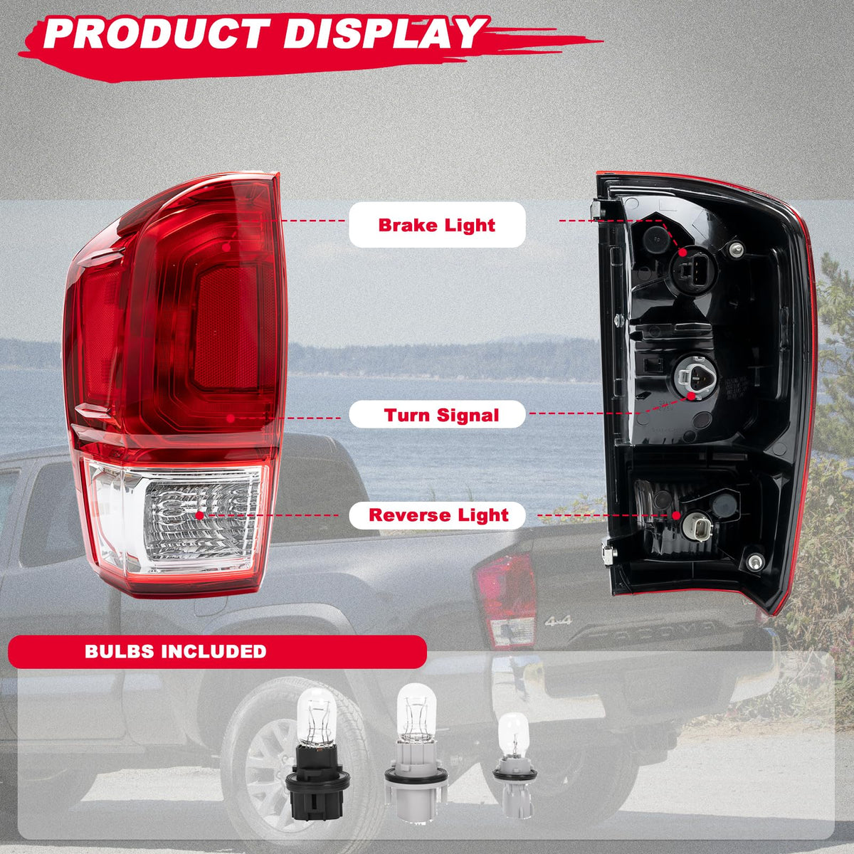 Left Side Rear Tail Light Housing Compatible with 2016-2022 Toyota Tacoma with Brake Lamp With Bulb Replace
