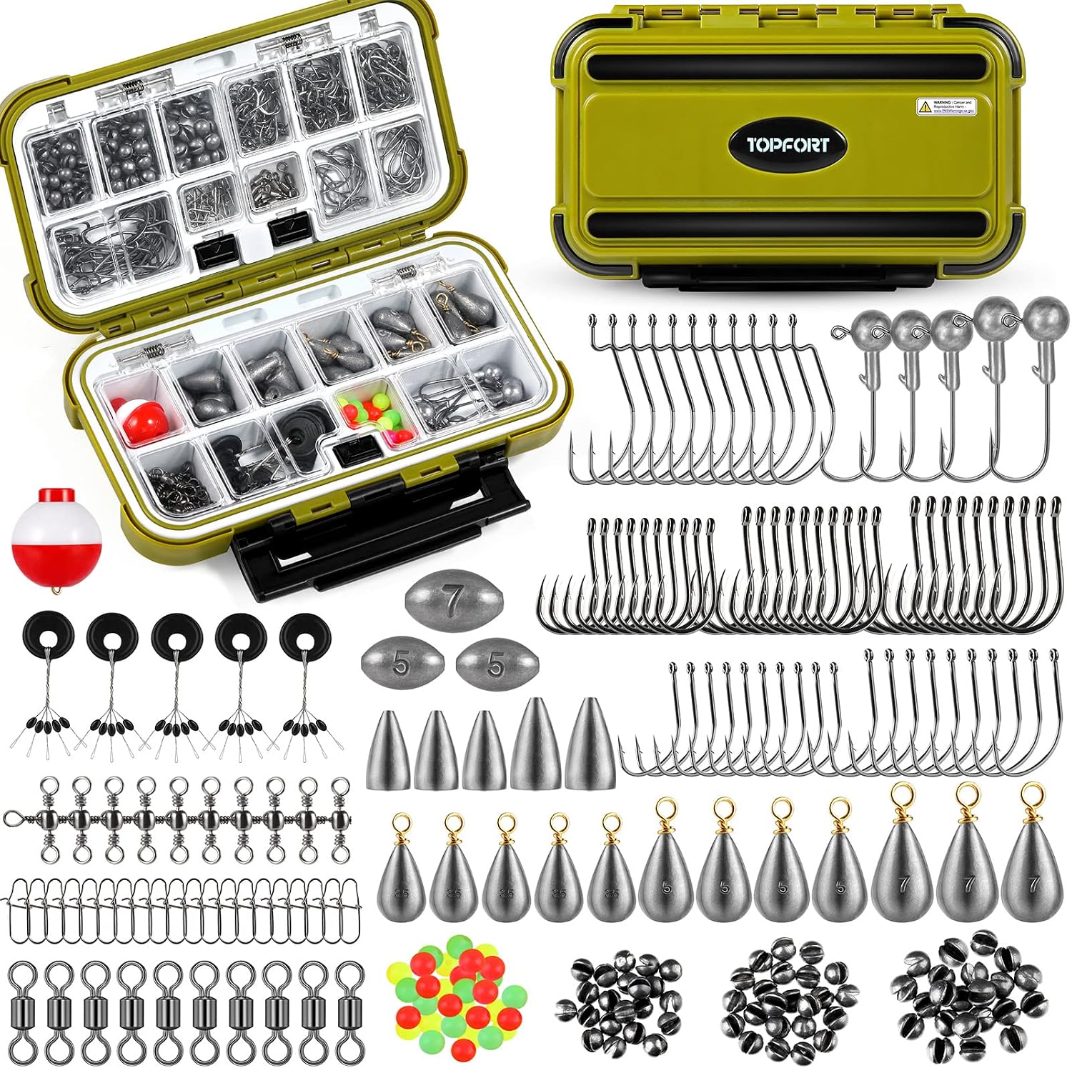 187/343pcs Fishing Accessories Kit, Organized Fishing Tackle Box with Tackle Included, Fishing Hooks, Fishing Weights