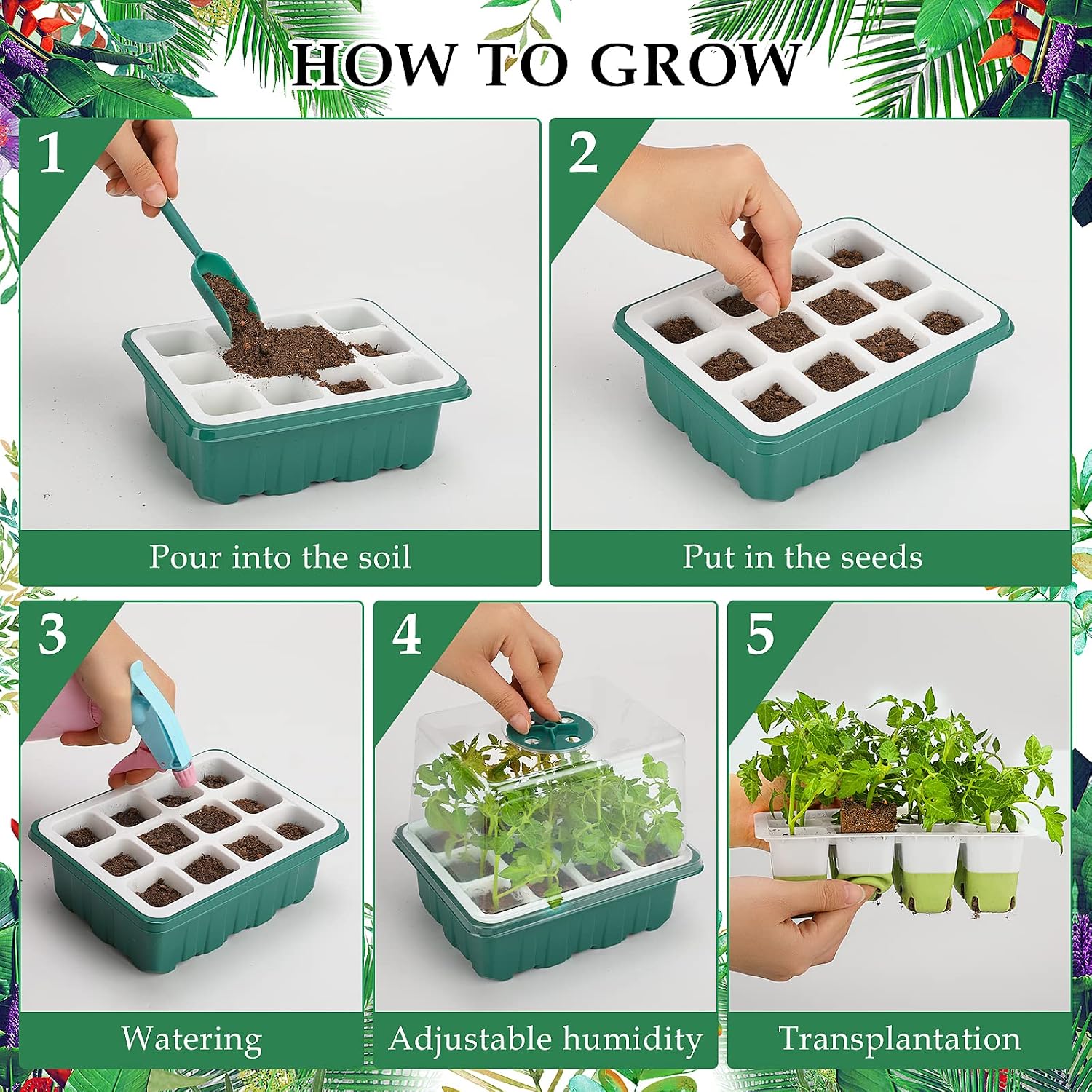 Seed Starter Tray, 48 Cells Indoor Seed Starter Kit, Flexible Silicone Designed Seedling Starter Trays, Germination