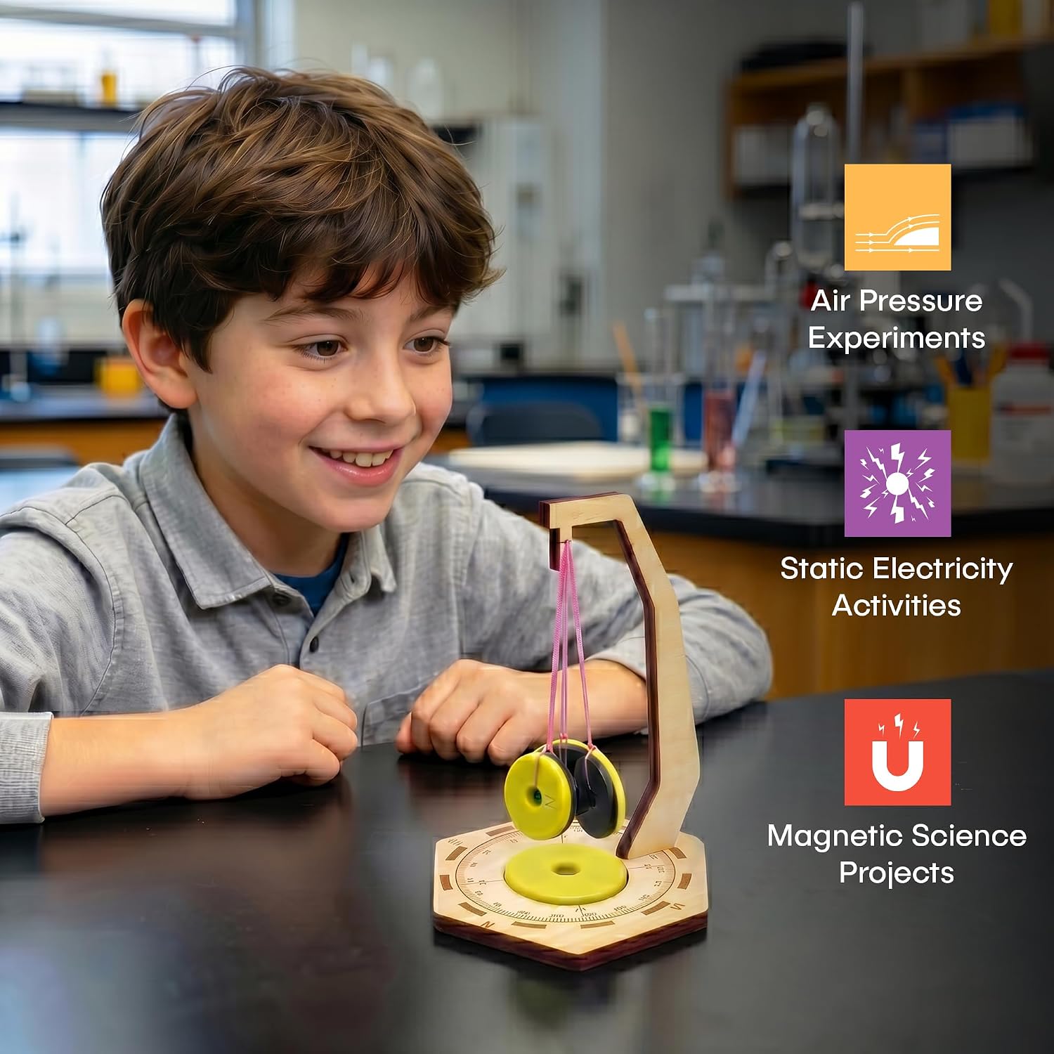 Physics Science Kit for Kids Ages 8-12 | STEM Educational Gift with 16 Experiments | Static Electricity, Magnetism &