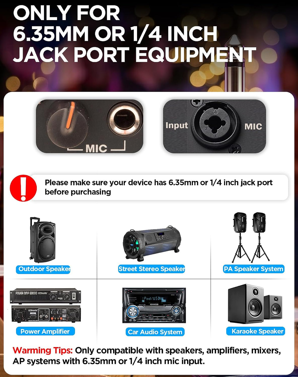 UHF Wireless Microphone with 1/4'' Plug Rechargeable Receiver, 160 Feet, Professional Metal Dual Handheld Cordless