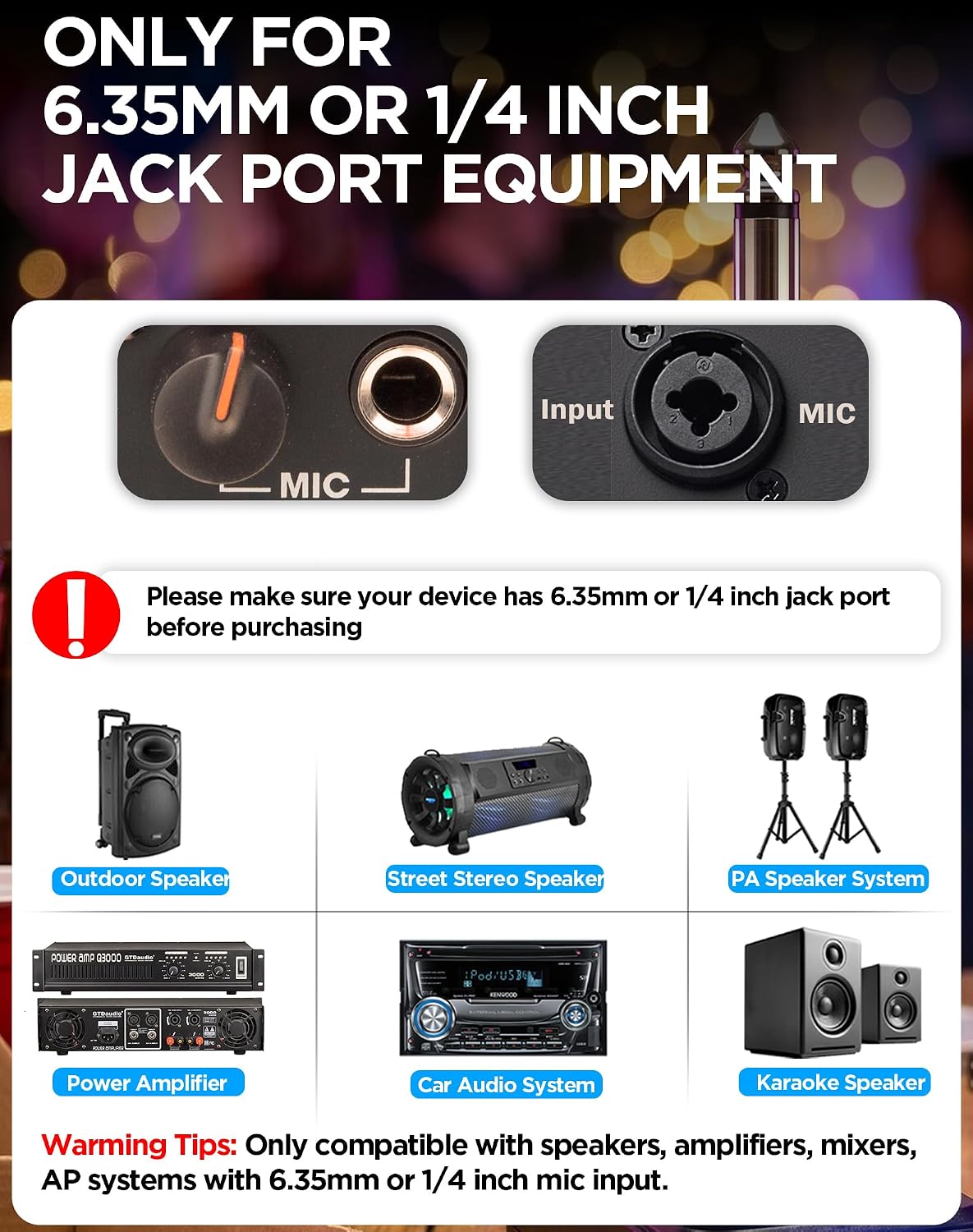 UHF Wireless Microphone with 1/4'' Plug Rechargeable Receiver, 160 Feet, Professional Metal Dual Handheld Cordless