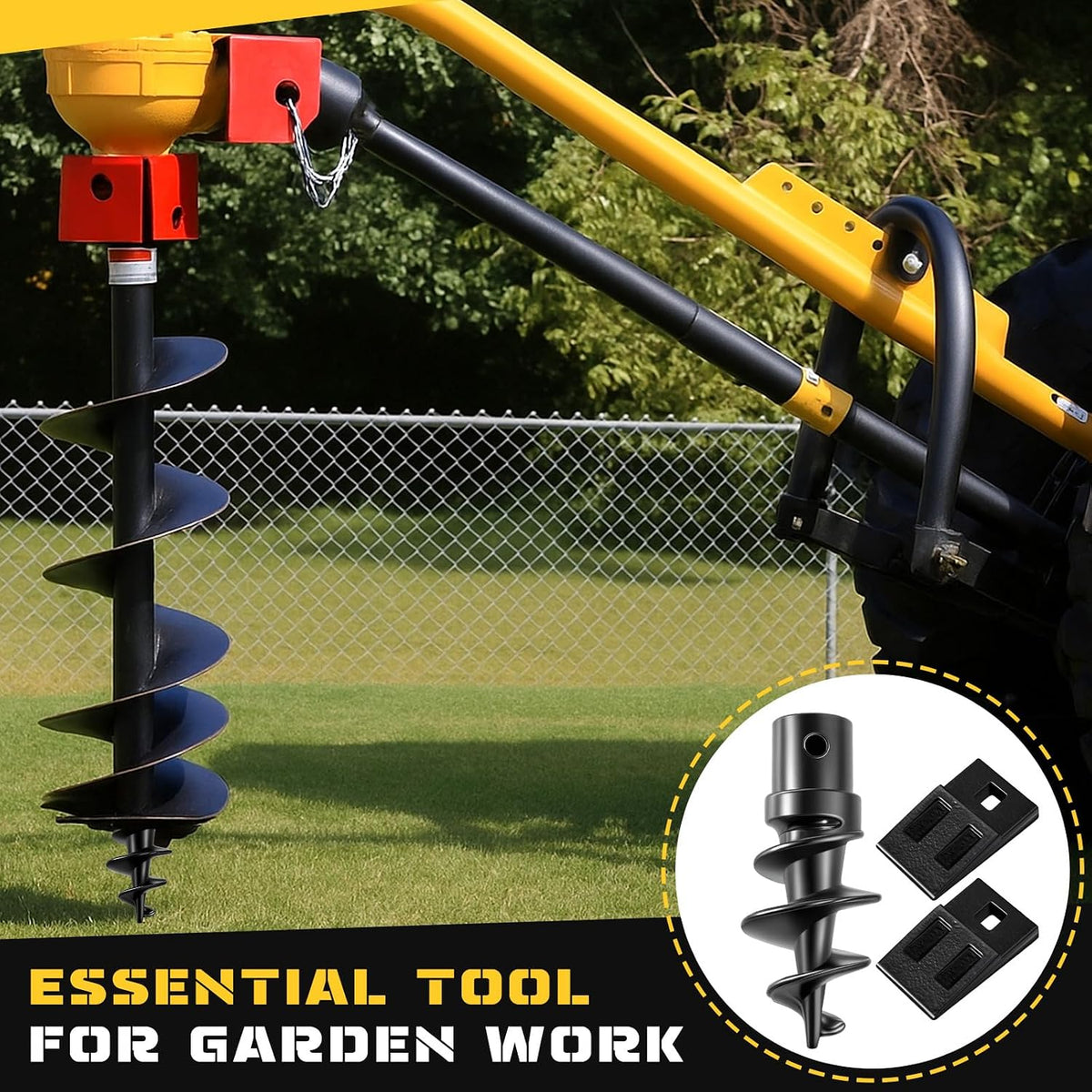 Bolt on Spiral Point Auger Pilot Tip and 4 Pcs 3 Point Auger Cutting Edge Square Hole Replacement Teeth with Hardware