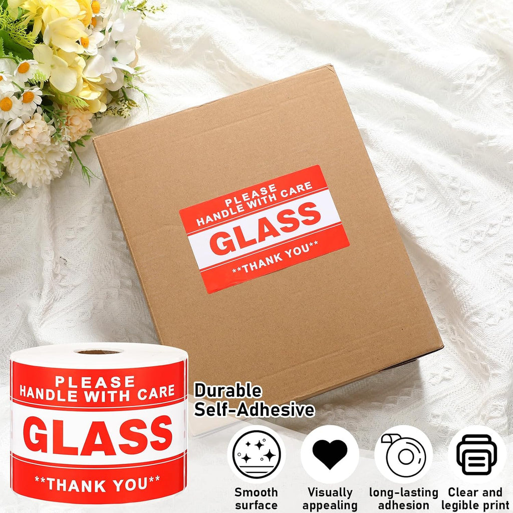500 Pcs Fragile Glass Stickers Handle with Care Labels Red 1 Roll