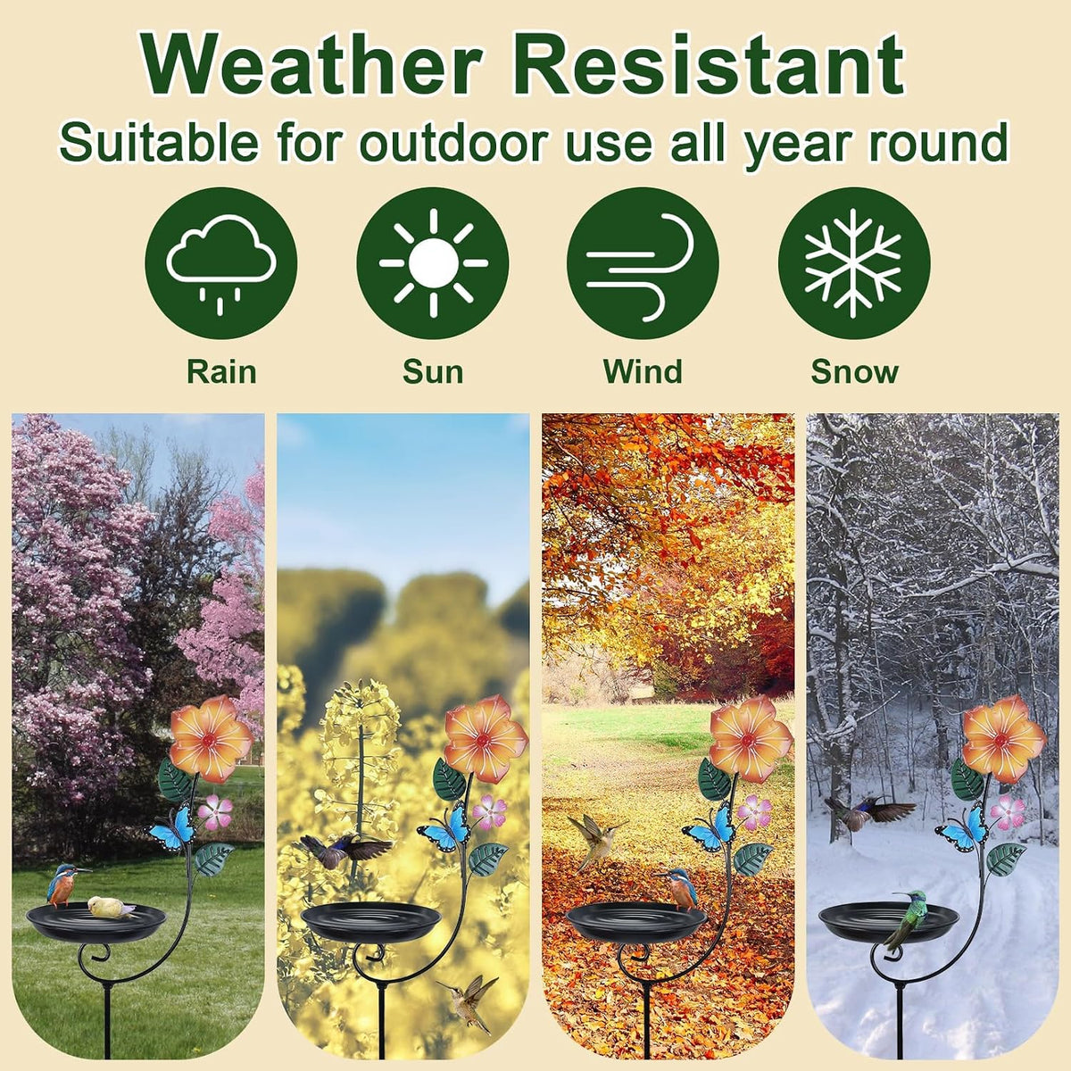 Small Metal Bird Bath for Outside, 8” Dia Bowl Bird Baths Feeder Bowl for Outdoors, Standing Birdbaths & Birdfeeder