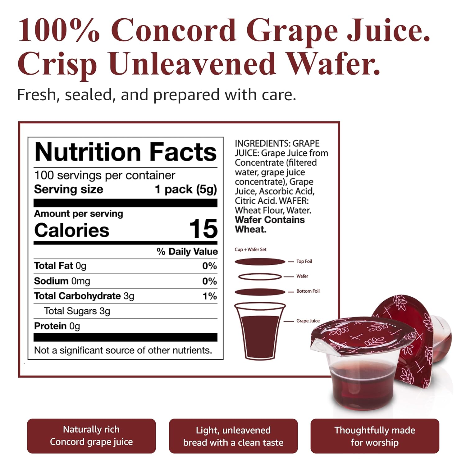Prefilled Communion Cup and Wafer Set - Box of 100 Bread and Grape Juice