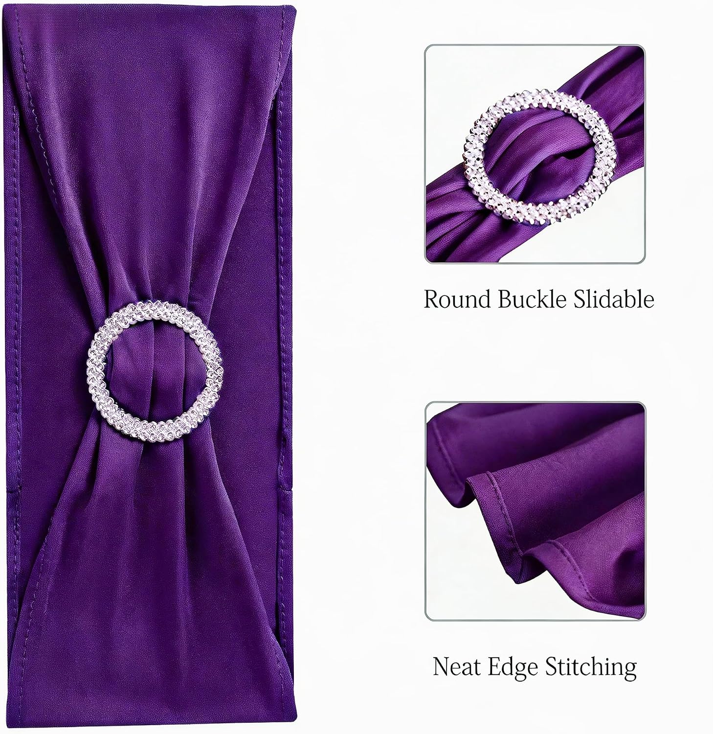 Spandex Purple Chair Sashes 100 Pack Wedding Chair Bows Bands with Buckles