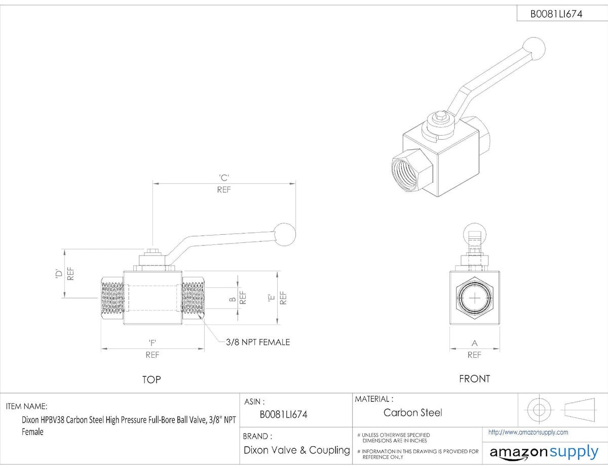 Dixon HPBV38 Carbon Steel High Pressure Full-Bore Ball Valve, 3/8" NPT Female