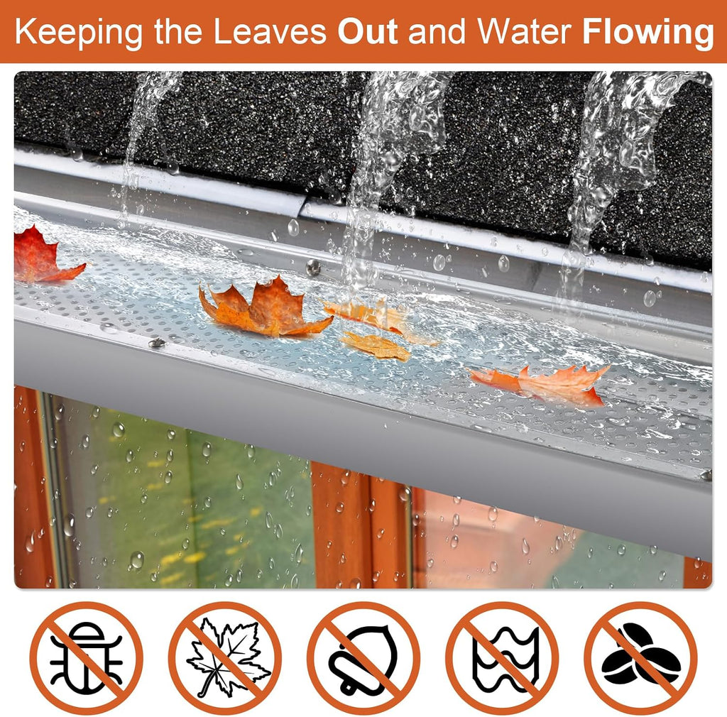 5 inch Gutter Guard, 13 Pack-52ft, Aluminum Rain Gutter Guard, DIY Leaf Filter Gutter Guard Protection Cover, Raptor