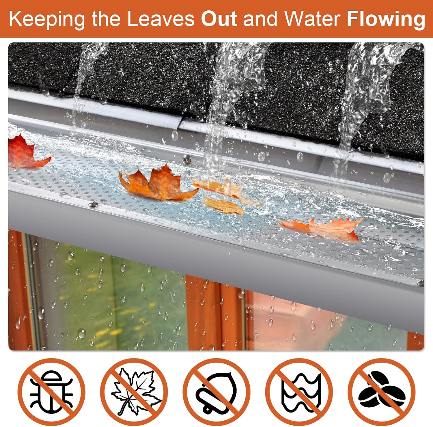 5 inch Gutter Guard, 13 Pack-52ft, Aluminum Rain Gutter Guard, DIY Leaf Filter Gutter Guard Protection Cover, Raptor