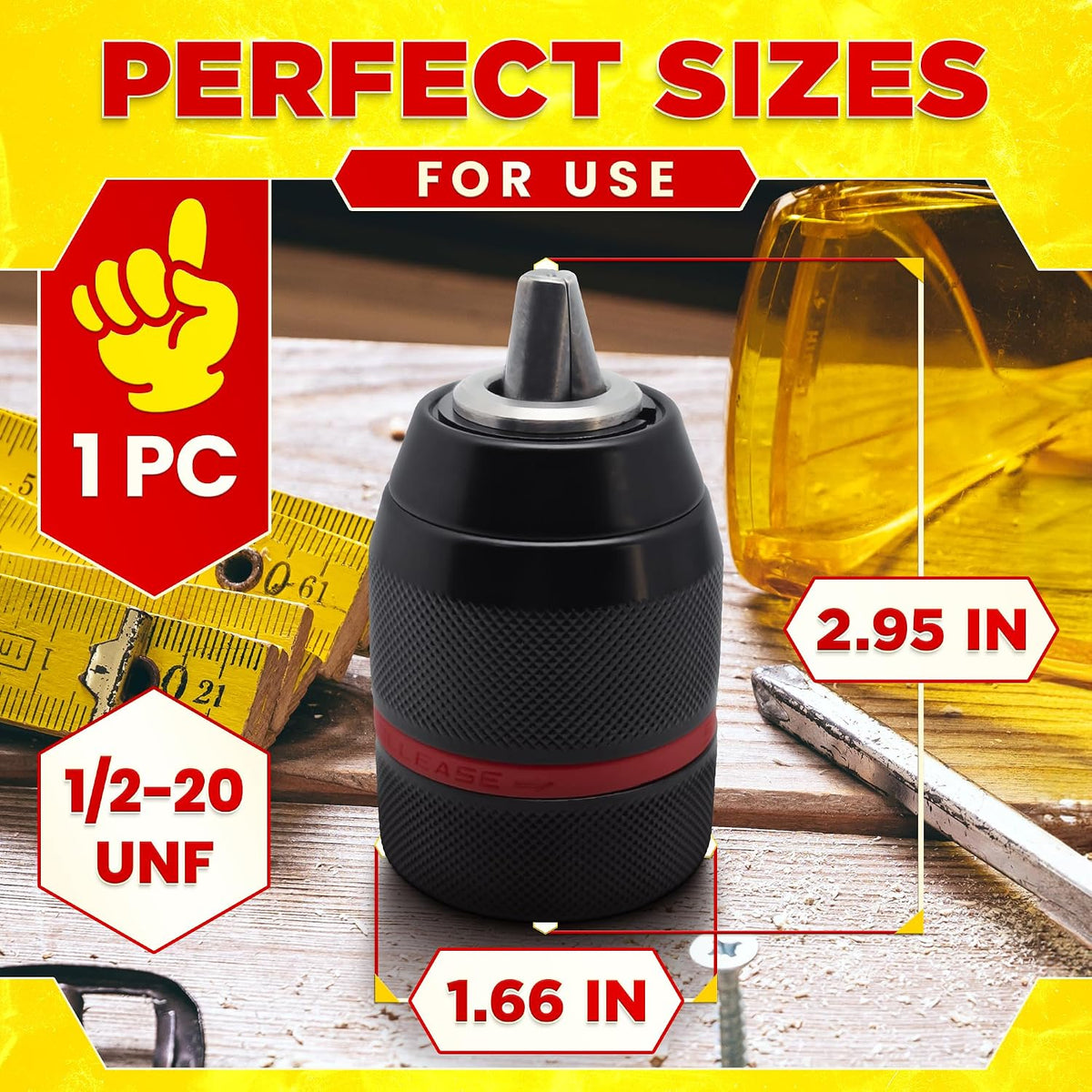 Keyless Drill Chuck 1/2-20 UNF Mount, Metal Self-Tightening 2-13mm