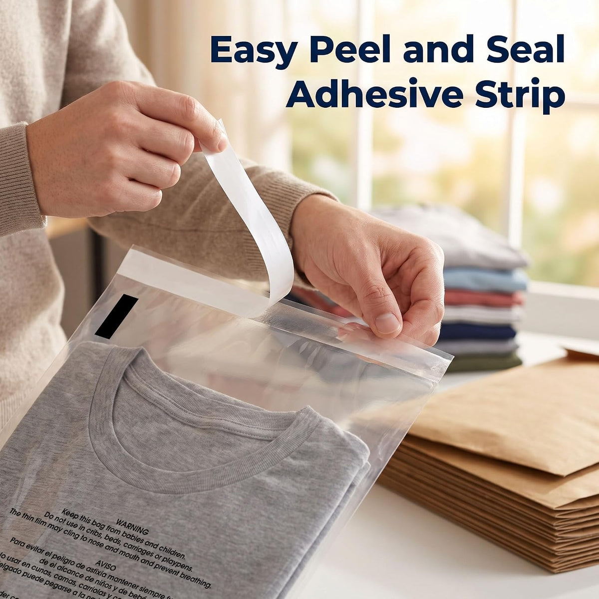 10" X 13" (1000 Count) Self Seal Clear Poly Bags with Suffocation Warning