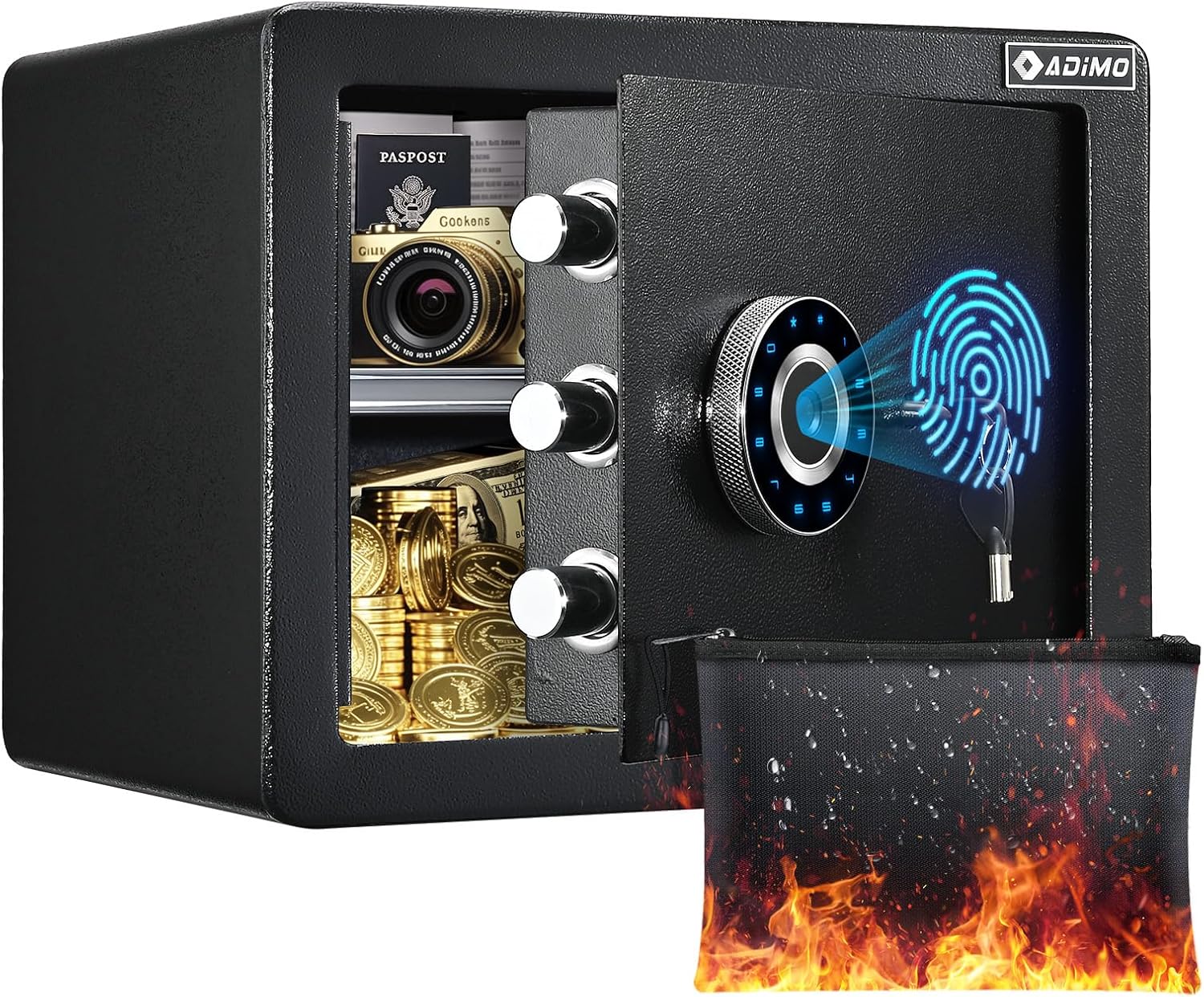 Biometric Safe, 1.2 CuFt Fingerprint Home Safe with Touchscreen Keypad, Removable Shelf, Alarm System, Alloy Steel