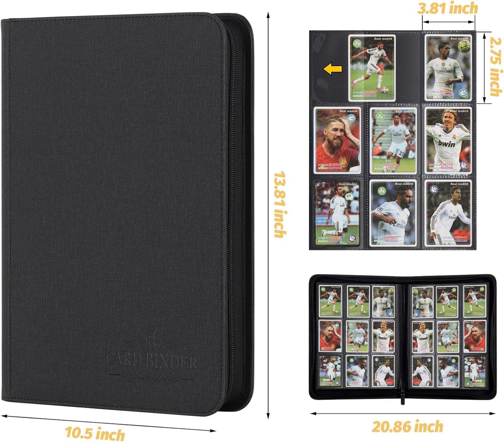 9 Pocket Card Binder, Premium Zip Trading Card Binder, 540 Double Sided Pocket PU Collection Binder, Collector Album