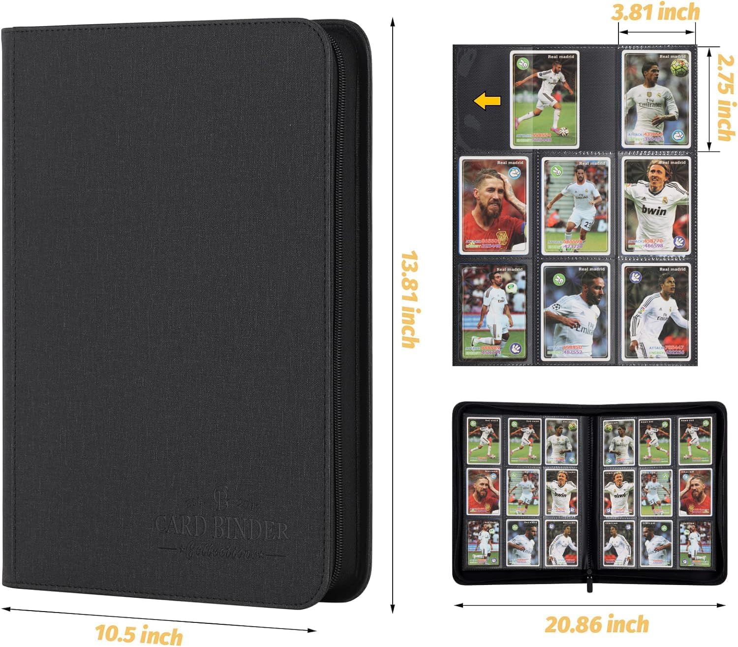 9 Pocket Card Binder, Premium Zip Trading Card Binder, 540 Double Sided Pocket PU Collection Binder, Collector Album