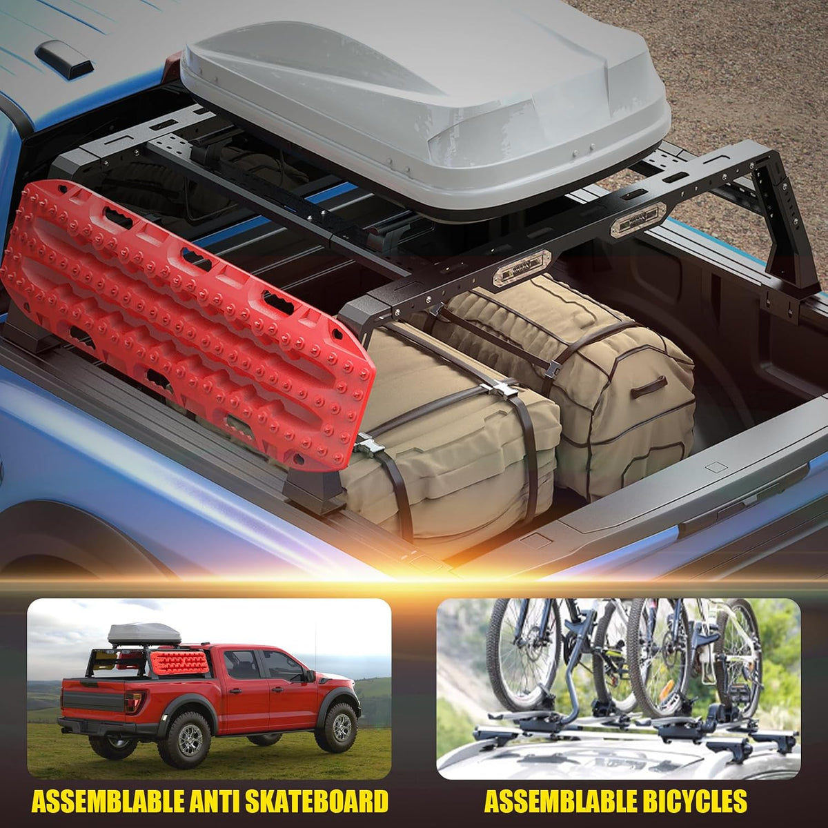 Extendable Truck Bed Cargo Rack, Overland Bed Rack Cargo Carrier Bracket For F-150/F-250/F-350, Ranger, Raptor, Silverado & Serria, Colorado & Canyon, Ram 1500/2500/3500, Tacoma, Frontier, Gladiator