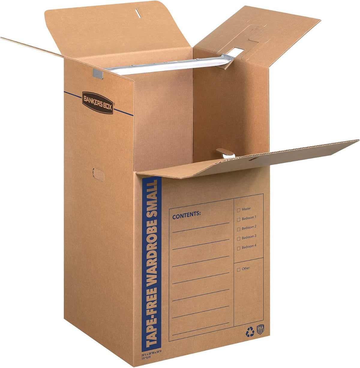 3-Pack Short Tape-Free Wardrobe Moving Boxes, 20" x 20" x 40"