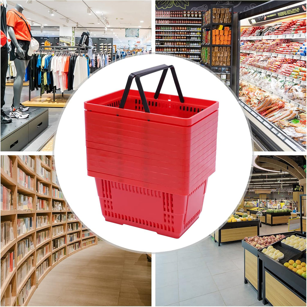12X Shopping Baskets With Handles Retail Store Supermarket Stackable Plastic Basket Capacity Handle Grocery Wire Cart