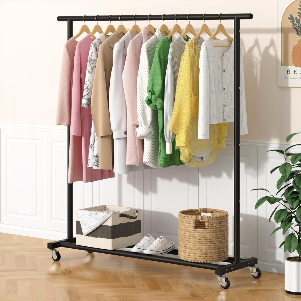 Metal Rolling Clothing Rack Adjustable Freestanding Garment Organizer with Wheels, Space-Saving Design for Home