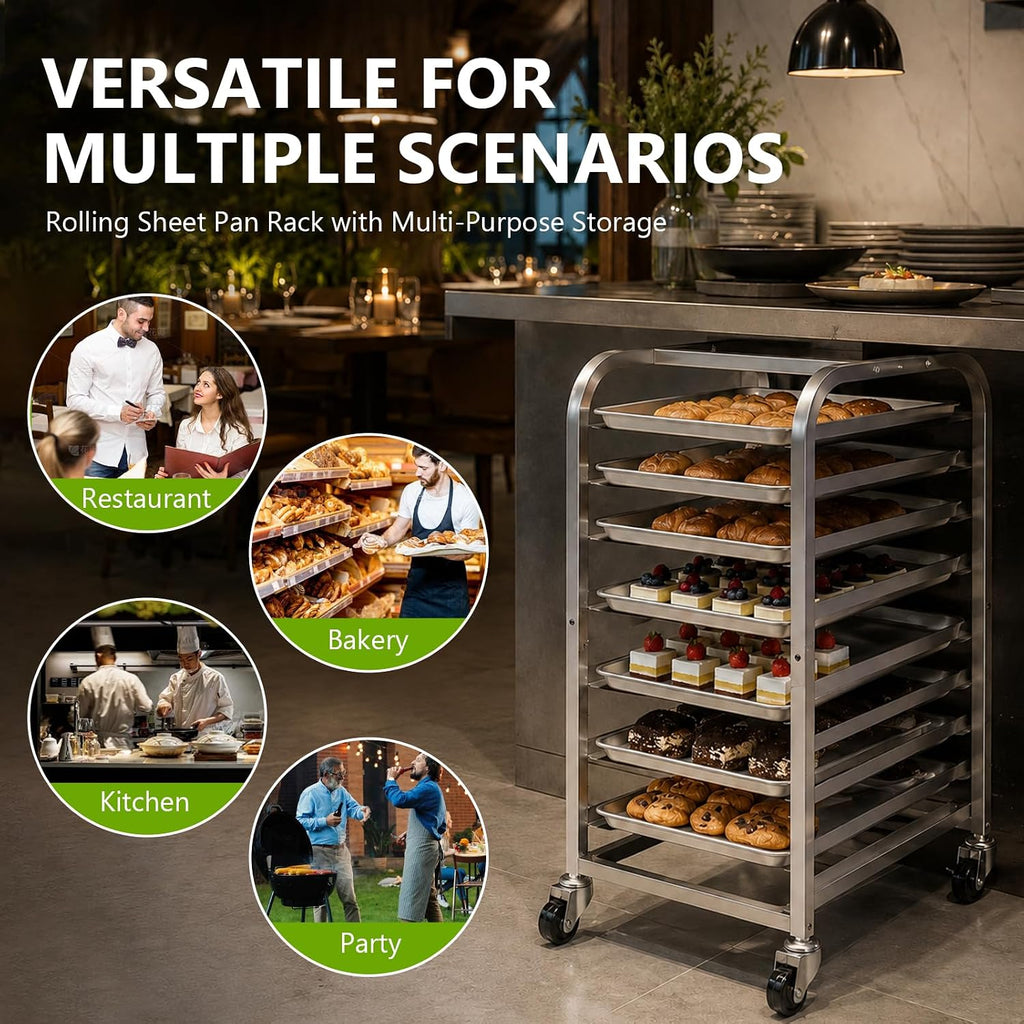 10-Tier Sheet Pan Rack with Wheels for Home Bakery Rolling Cart Fits 1/2 & 1/4 Sheet Pans, Commercial Grade Bread