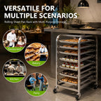10-Tier Sheet Pan Rack with Wheels for Home Bakery Rolling Cart Fits 1/2 & 1/4 Sheet Pans, Commercial Grade Bread