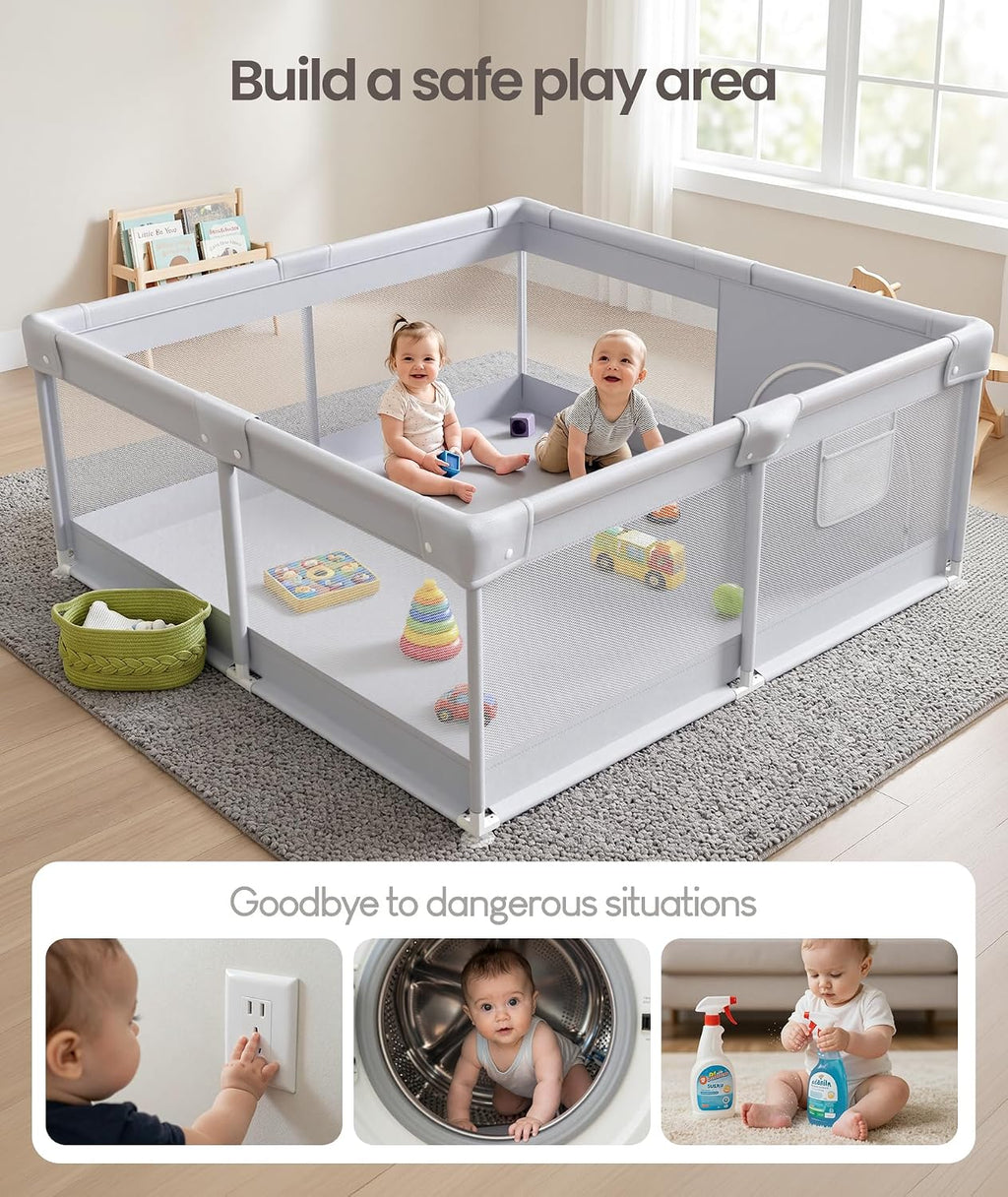 Baby Playpen, 47×47in Playpen for Babies and Toddlers with Door | Baby Play Yard for Indoor & Outdoor, Soft