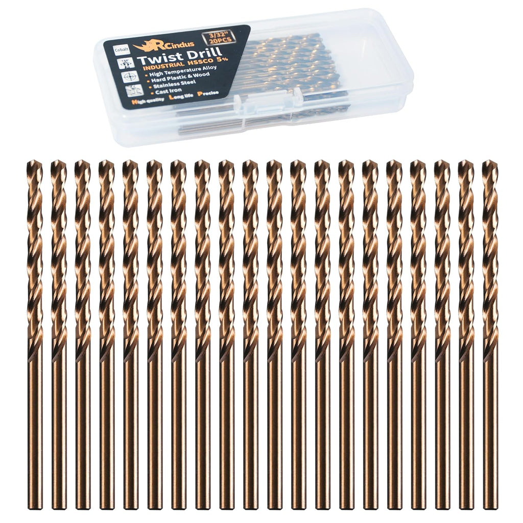 (20PCS) 3/32" Cobalt Drill Bit, HSS M35 Metal Drill Bits for Steel, Stainless Steel, Cast Iron, Hard Plastic and Wood