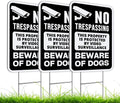 Set of 3 Double Sided 12x8 Inches Beware of Dog Plastic Sign with Metal Stakes - No Trespassing This Property Is