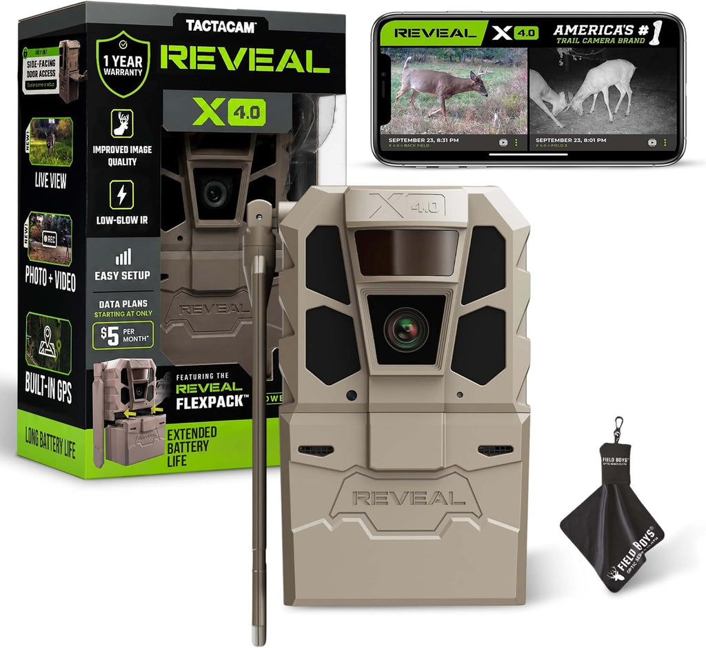 Reveal X 4.0 Cellular Trail Camera + Microfiber Cleaning Cloth | Night Vision, 4K Photo & 1080p Video, Industry-Best