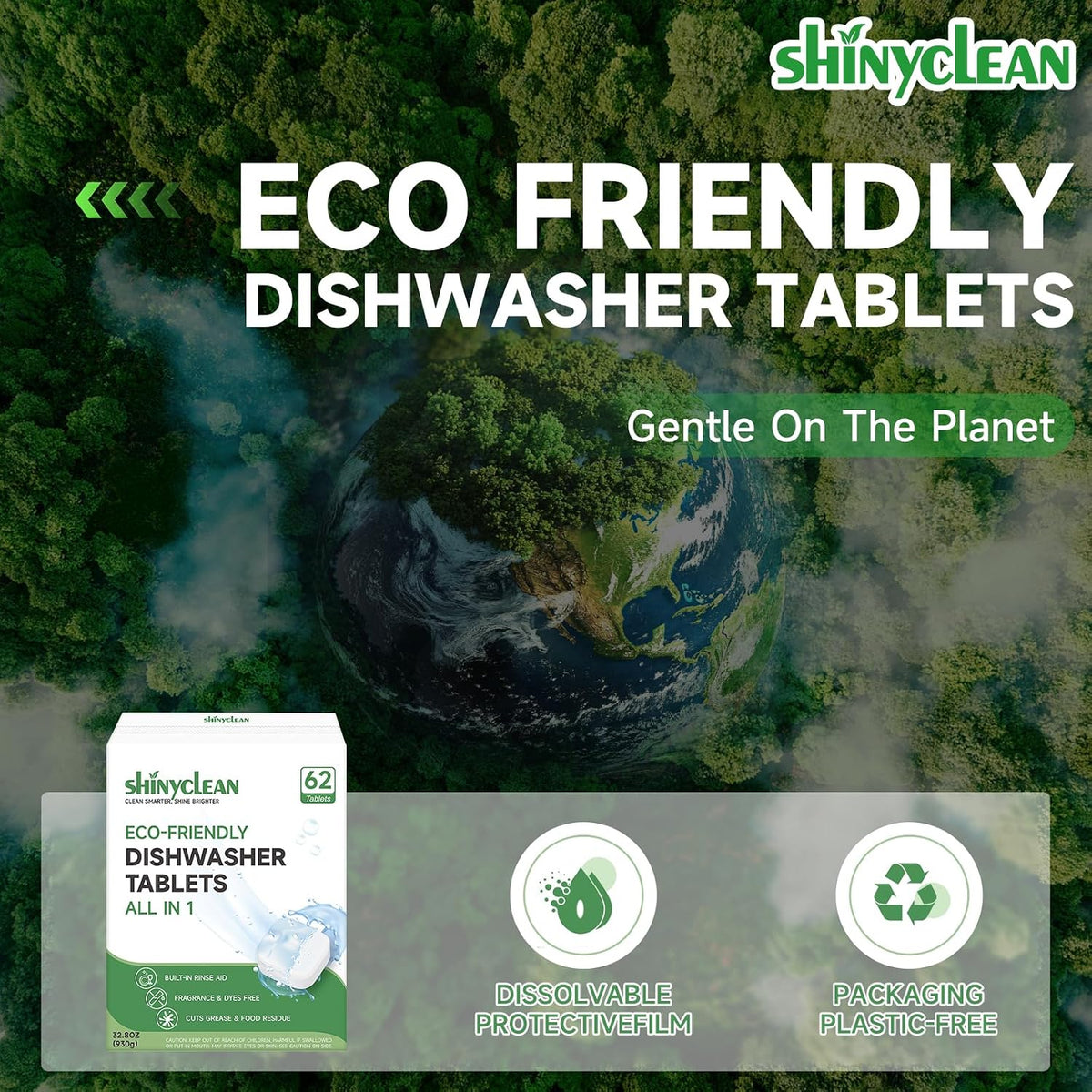 All-in-1 Dishwasher Tablets with Built-in Rinse Aid, 62 Count